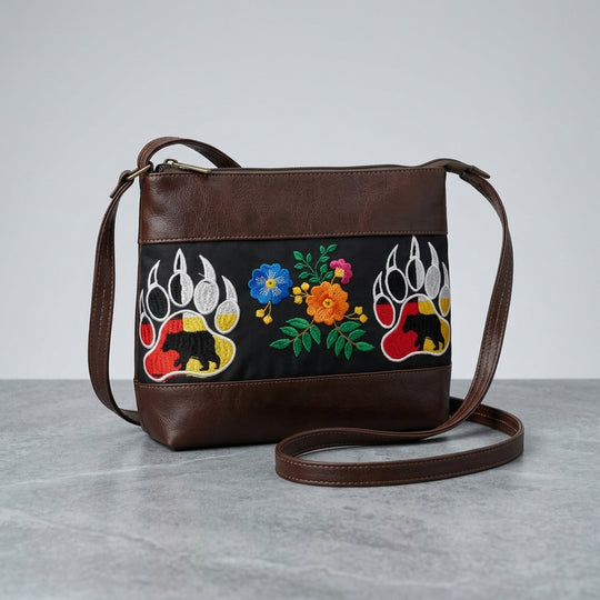 Bear paw Embroidered Leather Crossbody Bag