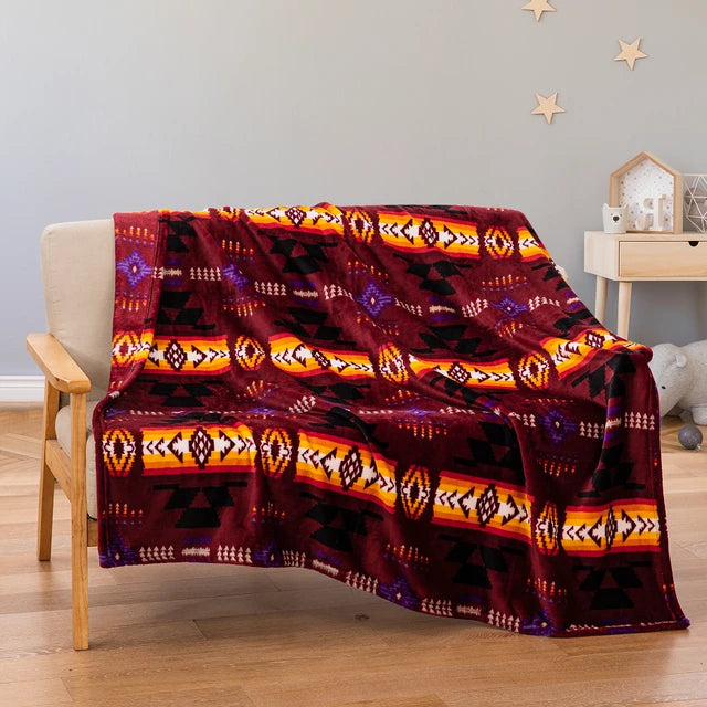 Southwest Pattern Throw Blanket (Burgundy)