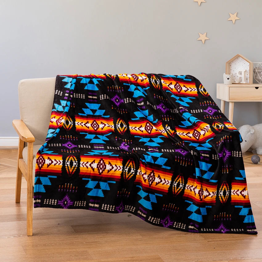Southwest Pattern Throw Blanket(Black)