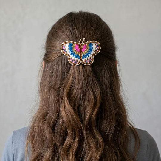 Pink Butterfly Beaded Barrette