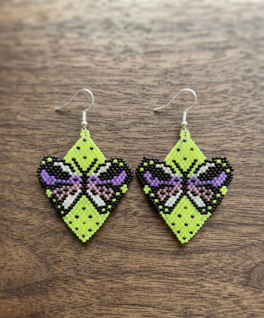 Butterfly Beaded Earrings (Green)