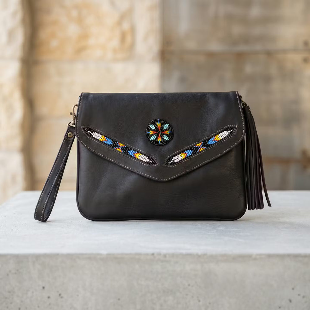 OLDTRIBES Leather beaded Crossbody bag(Chocolate Brown)
