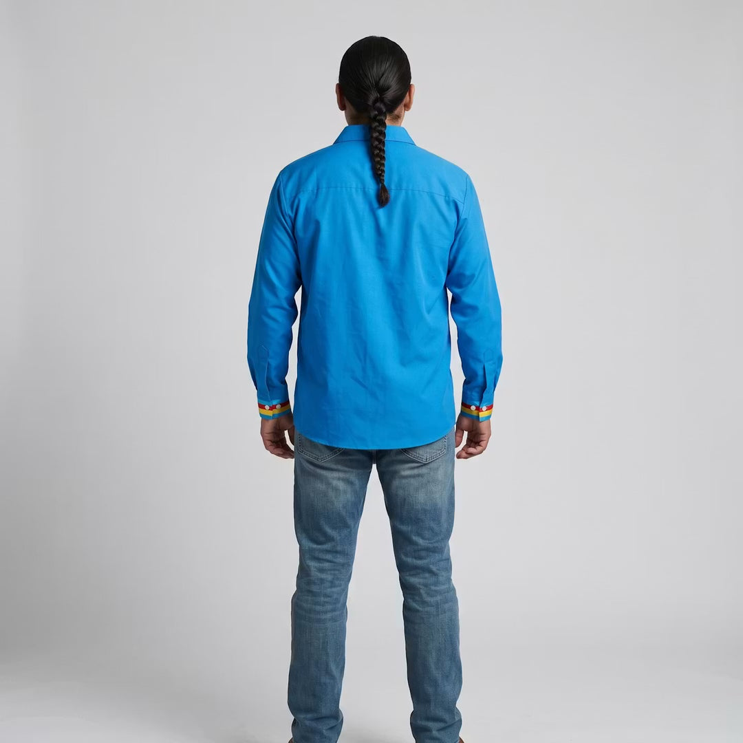 Embroidered Ribbon Shirt (Blue)