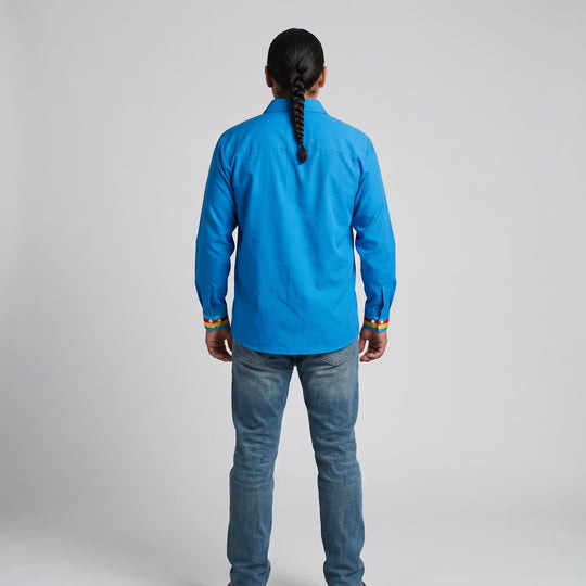 Embroidered Ribbon Shirt (Blue)