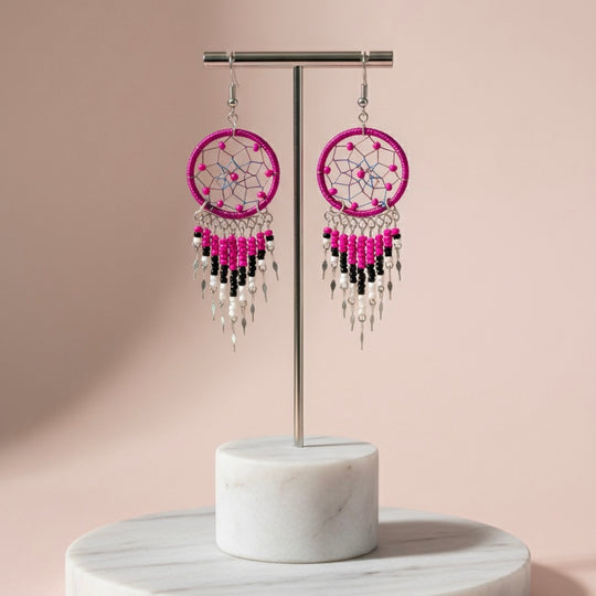 Fuchsia/black Dreamcatcher Dangles