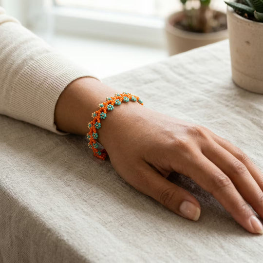 Handcrafted Floral Bracelet Red