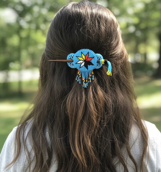 Star Fringed Beaded Barrette & Wooden Stick