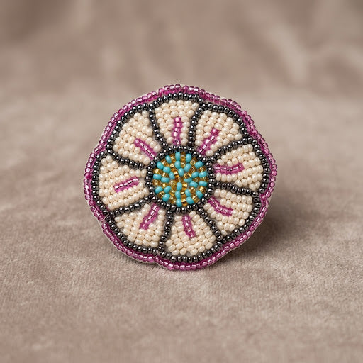 White Beaded Flower Barrette