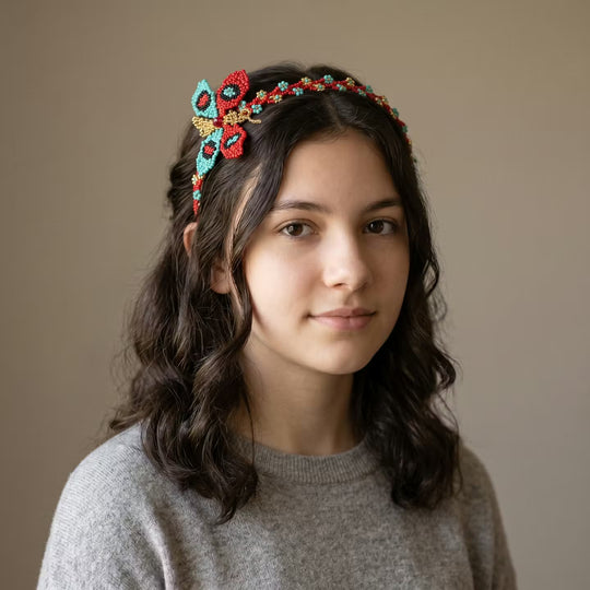 Beaded Headband with Butterfly Red