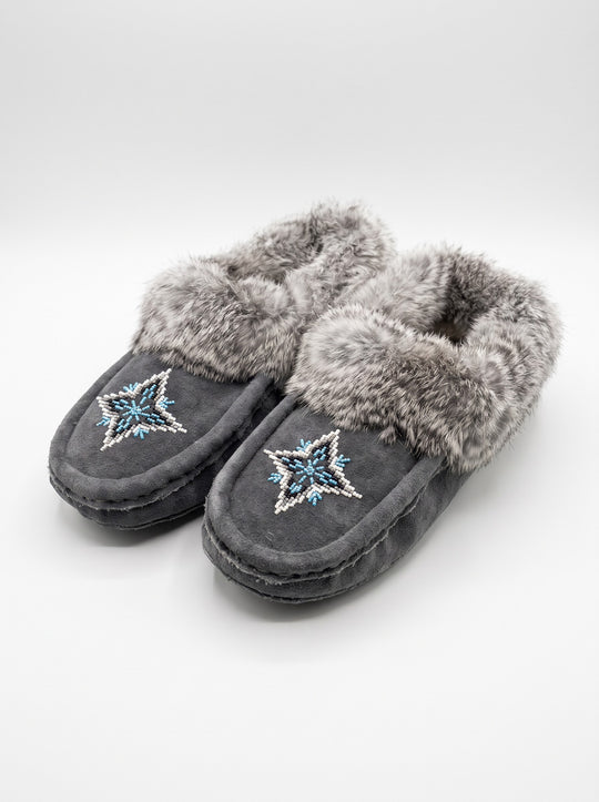 Grey Moccasins with Beadwork (Size 10)