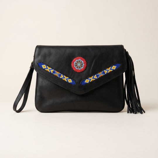 Leather beaded Crossbody bag(Black)