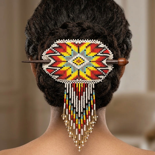 Wisdom Star Fringed Beaded Barrette &amp; Wooden Stick