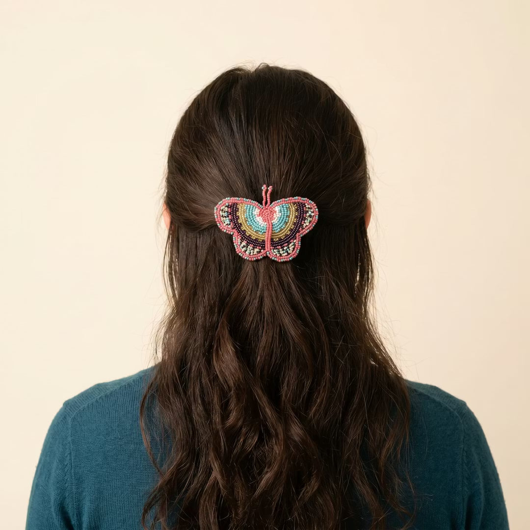 Peach Butterfly Beaded Barrette