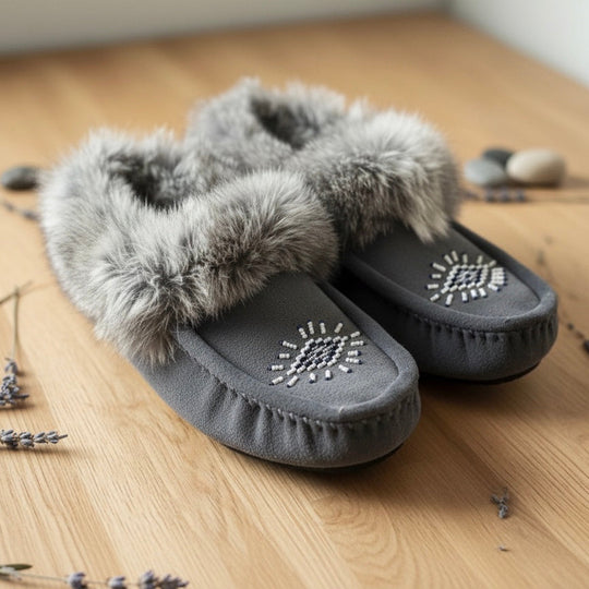 Moccasins with Beadwork (Size 6)