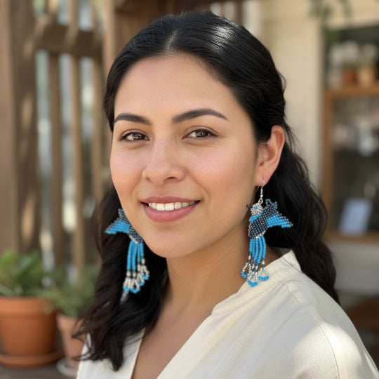 Handmade Beaded Hummingbird Earrings – Blue
