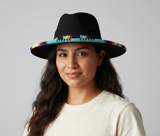 Size-57 Handmade Beaded Hat(Black Green beaded)