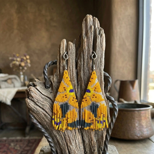 Flower Fringe Beaded Earrings (Mustard)