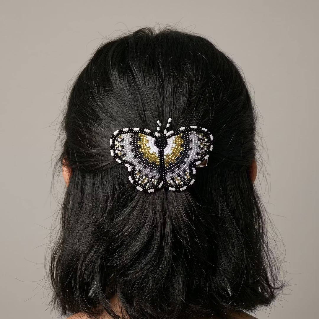 Yellow Butterfly Beaded Barrette