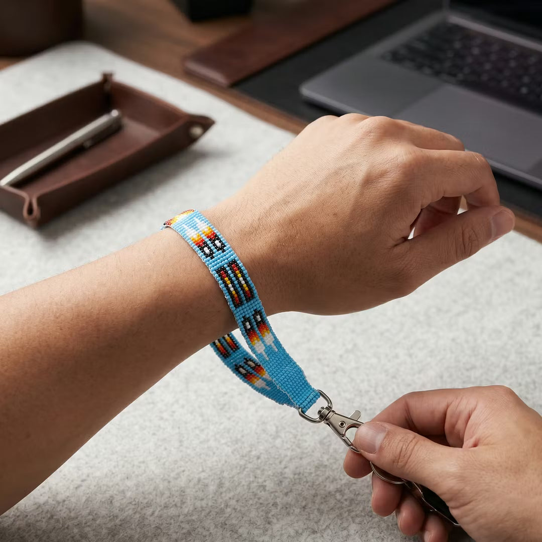 Blue Native American Style Wrist Lanyard