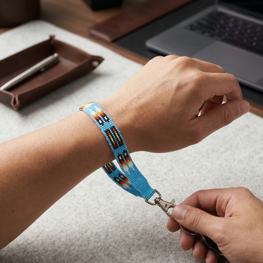Blue Native American Style Wrist Lanyard