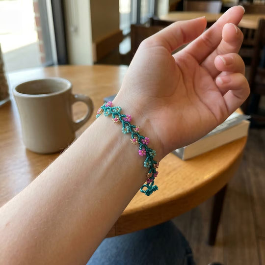 Handcrafted Floral Bracelet Turquoise