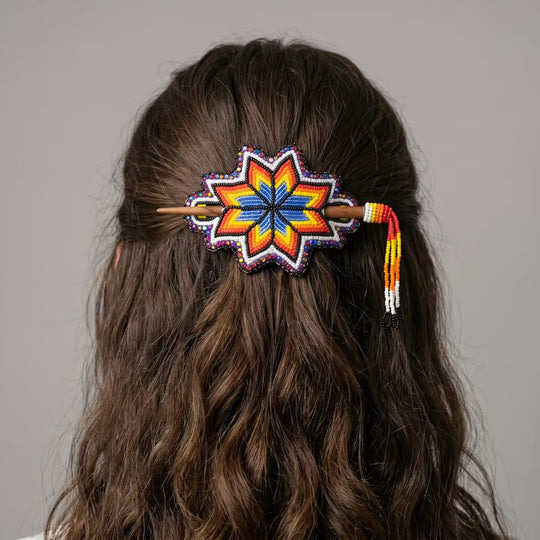 White Handmade Beaded Star Barrette