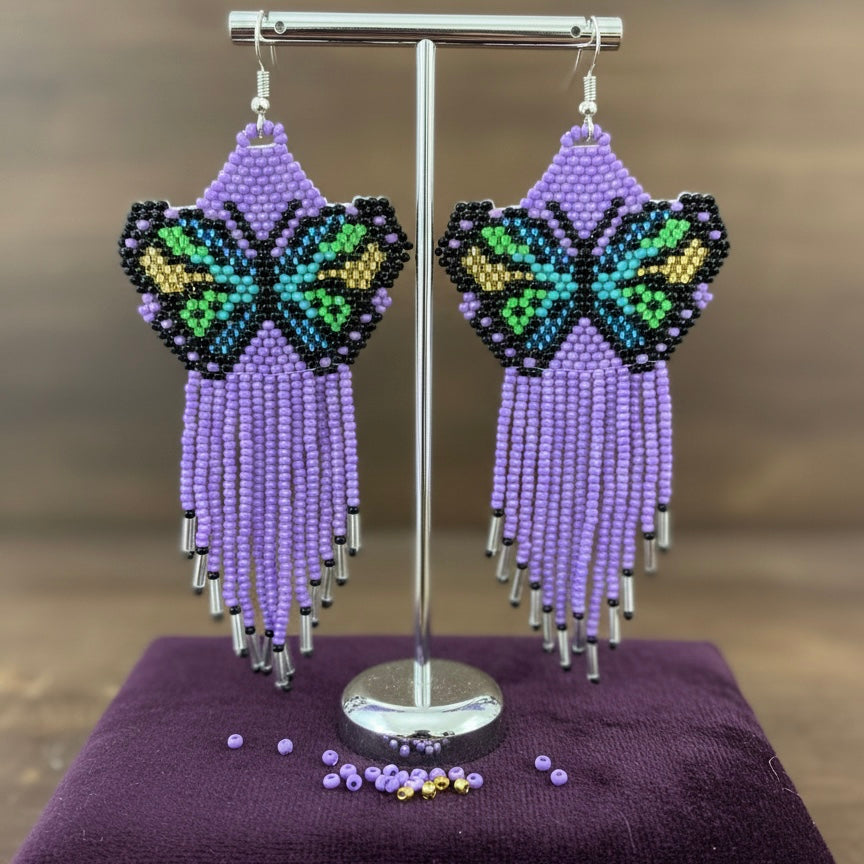 Purple  Beaded Dancing Wing Earrings