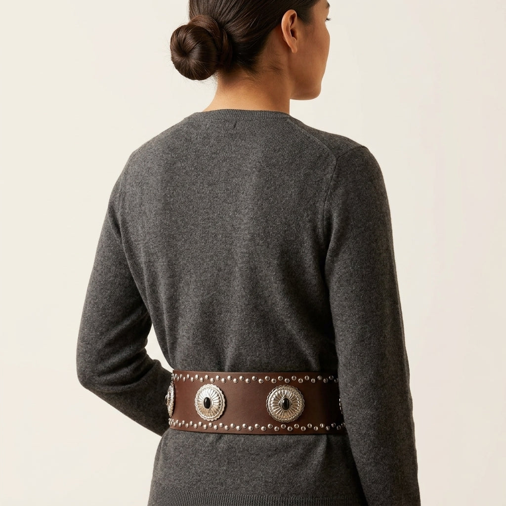Western Concho Studded Belt (Brown)
