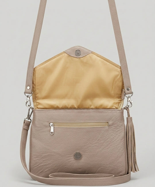 Leather beaded Crossbody bag(Beige)