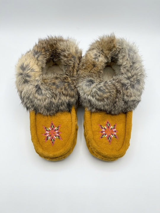 Yellow Moccasins with Beadwork (Size 7)