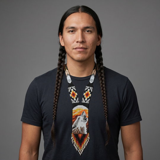 Beaded Medallion Necklace(Howling Wolf)