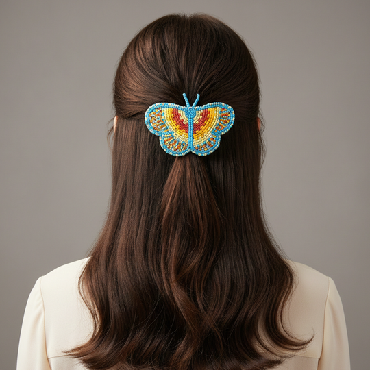 Red and Blue Butterfly Beaded Barrette