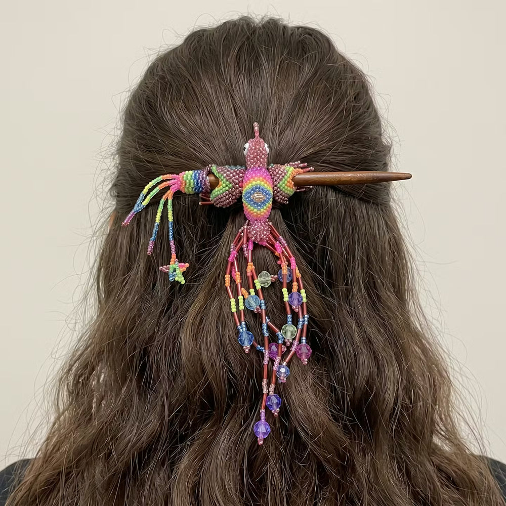 Rose Gold Hummingbird Beaded Hair Stick