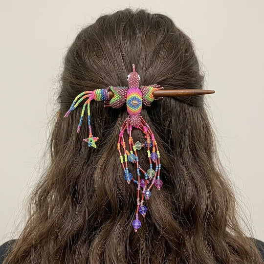 Rose Gold Hummingbird Beaded Hair Stick