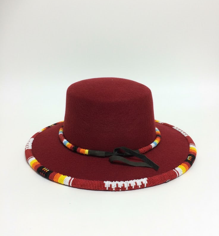 Size- 57 Handmade Beaded Hat (Red)