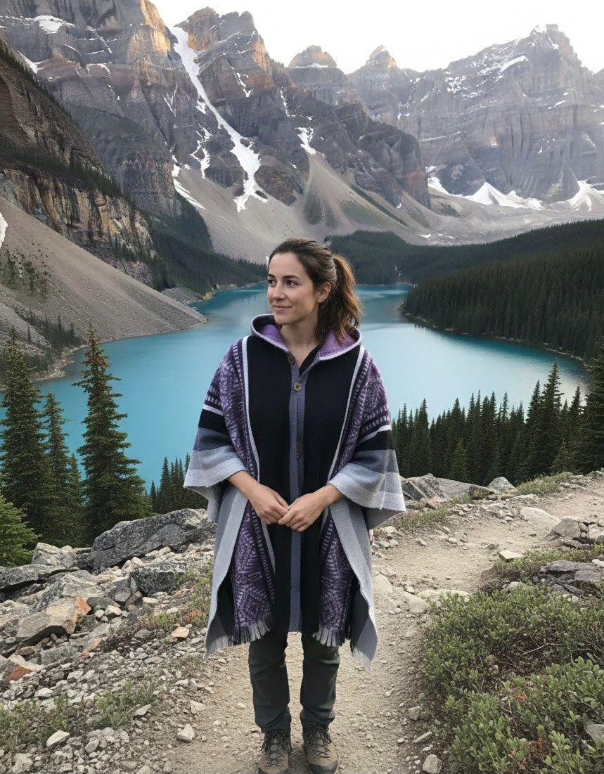 (Purple  and grey Soft Handmade Wool Ponchos