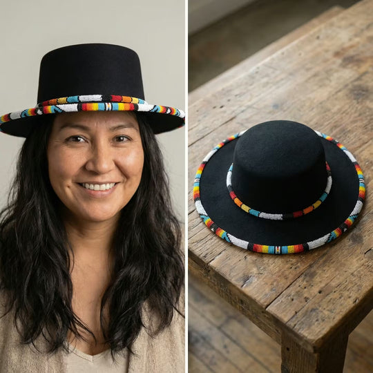 Size-60 Beaded Flat-Brim Felt Hats