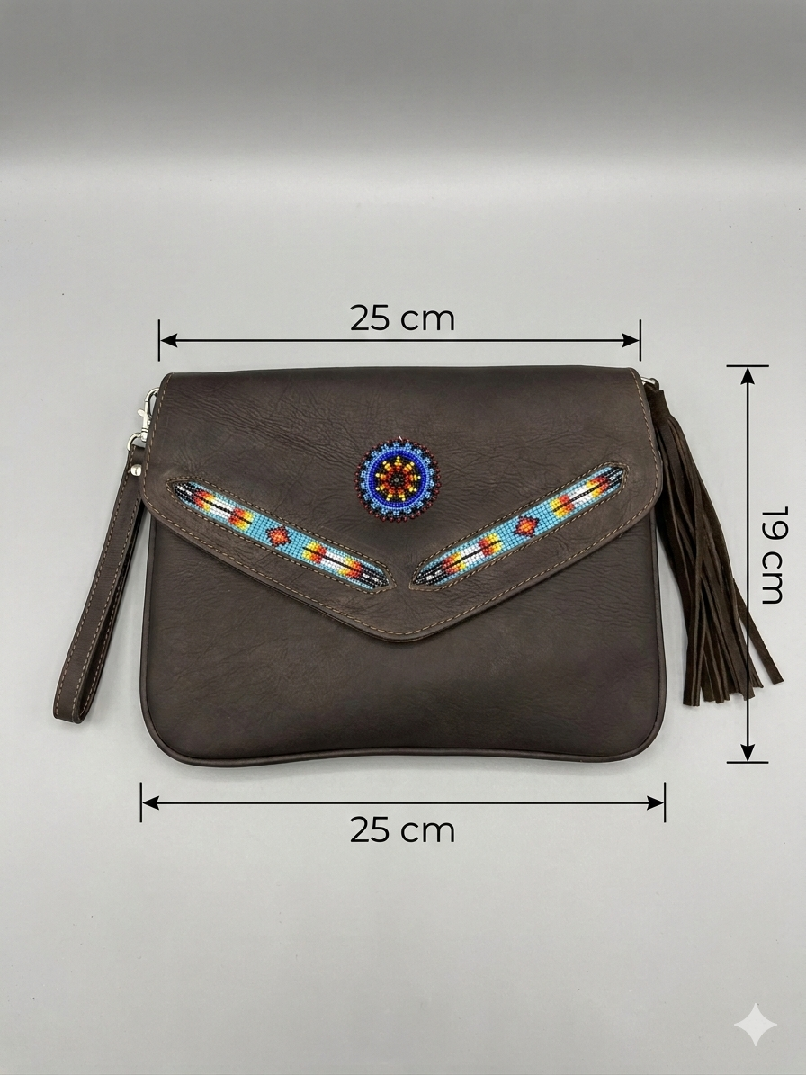 Leather beaded Crossbody bag(Chocolate Brown)