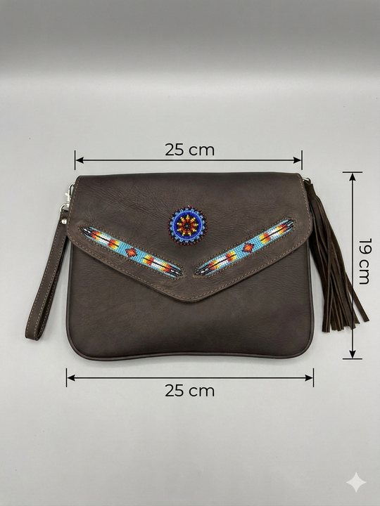 Leather beaded Crossbody bag(Chocolate Brown)