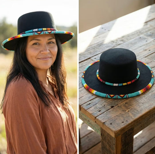 Size-60 Beaded Flat-Brim Felt Hats