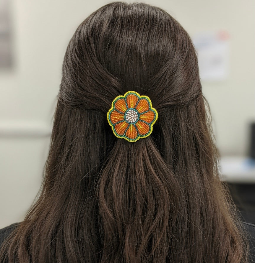 Orange Beaded Flower Barrette