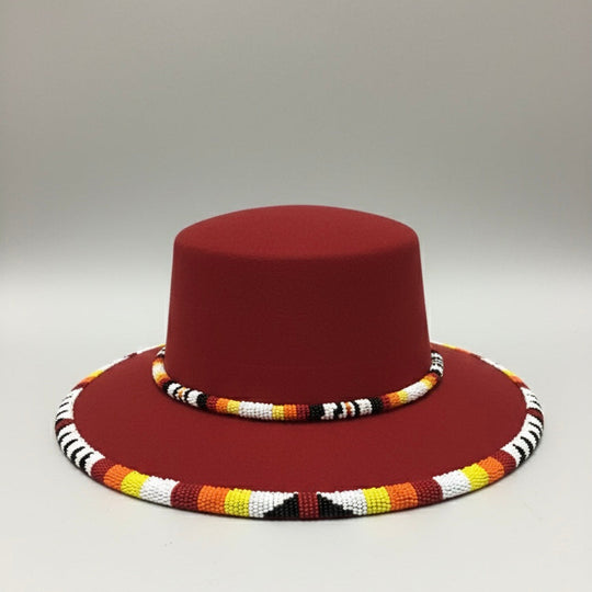 Size-56 Handmade Beaded Hat(Red)