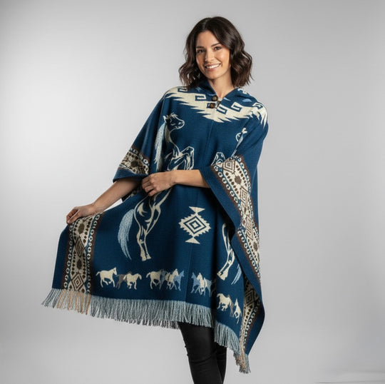 Horses HandMade Wool Poncho