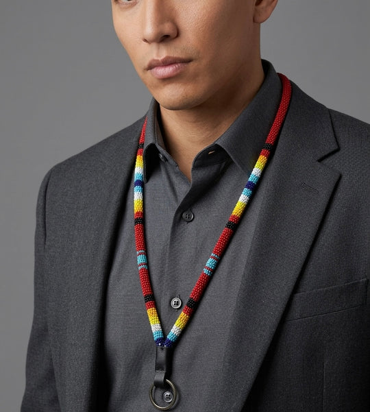 Round Beaded Lanyard(Red)