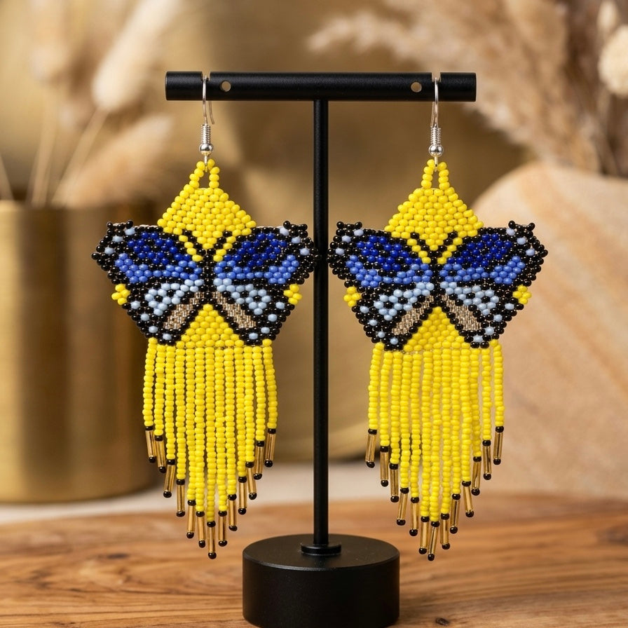 Yellow Beaded Dancing Wing Earrings