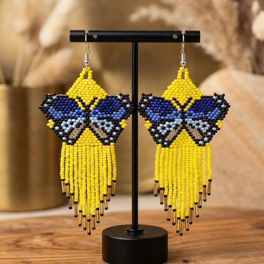 Yellow Beaded Dancing Wing Earrings