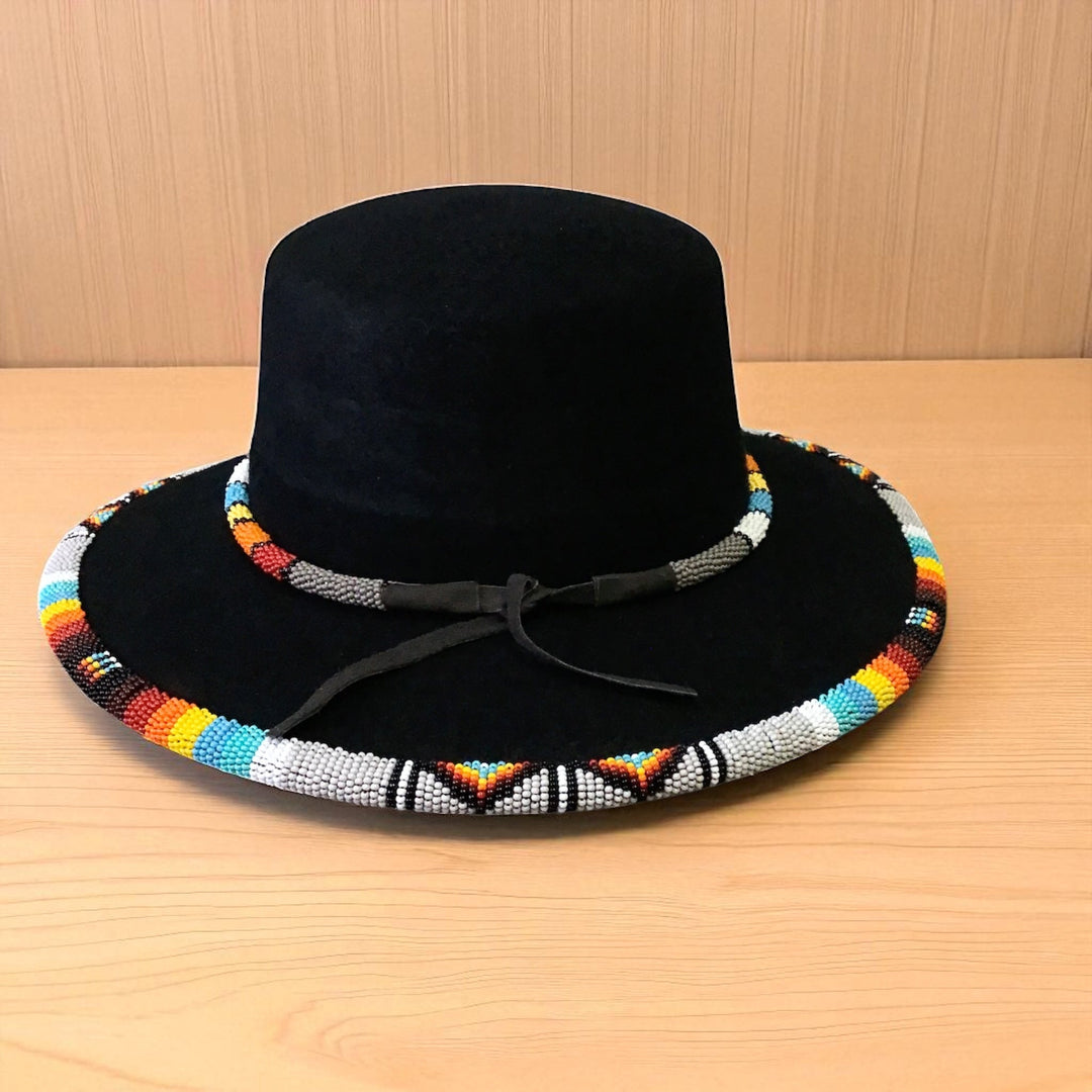 Size-57 Handmade Beaded Hat(Black)