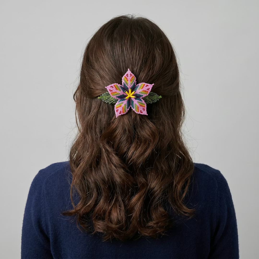 Pink Ember Bloom Beaded Hair Barrette