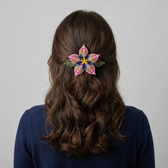 Pink Ember Bloom Beaded Hair Barrette