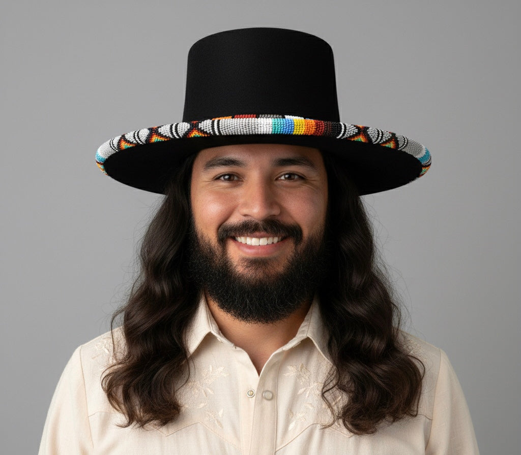 Size-57 Handmade Beaded Hat(Black)